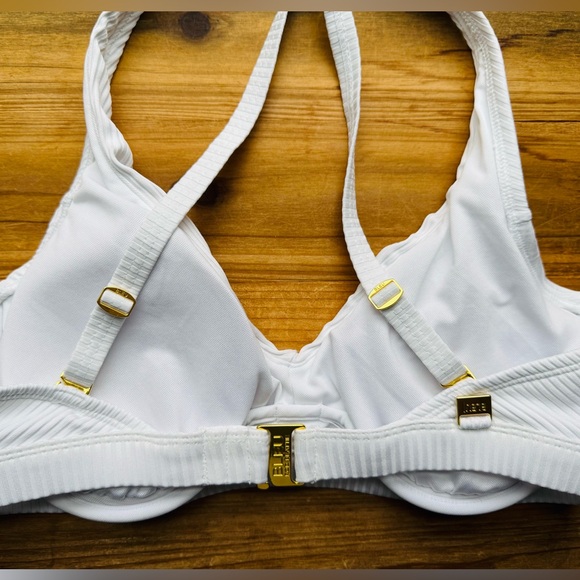 Bleu Rod Beattie White Ribbed Bikini Set Gold Hardware | Top 36D Bottom 12 - Picture 6 of 6